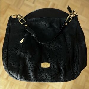 Michael Kors Black Pebbled Leather Shoulder Bag Gold Hardware